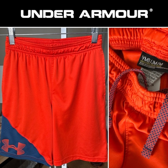 Under Armour Boy’s Orange/blue Drawstring W/pockets Active Loose Shorts Youth M - Picture 1 of 8